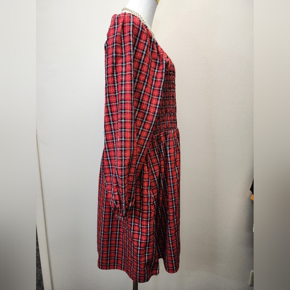 Red Plaid Midi Long Sleeve Dress, Size Xlarge - Picture 5 of 10